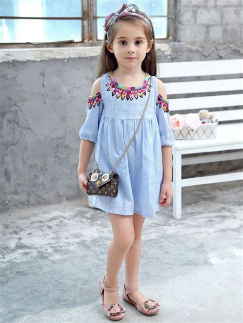 Children Designer Brands Clothes Half Sleeve Cotton Smock Light Blue