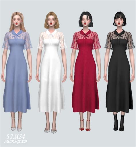Ww Lace See Through Ribbon Long Dress From Sims4 Marigold Sims 4
