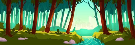 Vector Landscape With Forest And River Stock Vector Illustration Of