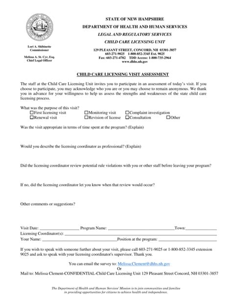 New Hampshire Child Care Licensing Visit Assessment Fill Out Sign
