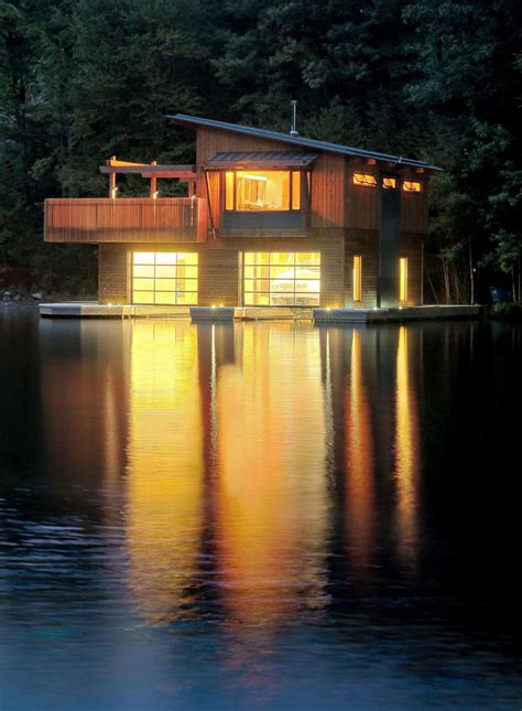 Architecture Boat House Applying Dominative Wooden Constructions