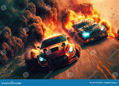 Crazy Mad Car Chase Explosions Sparks Action Sports Cars Are A Danger