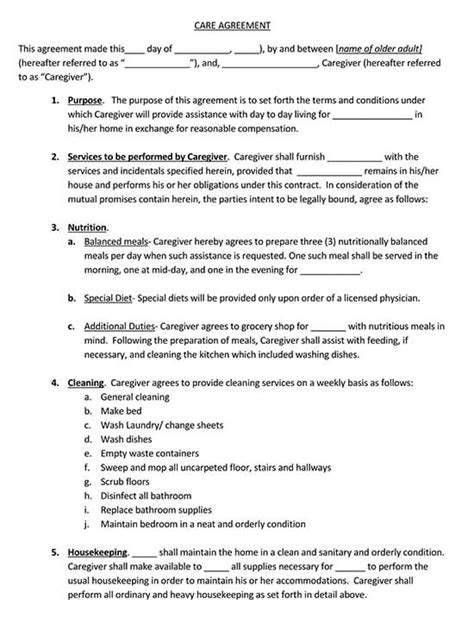 Free Caregiver Contract Template Examples Word Pdf