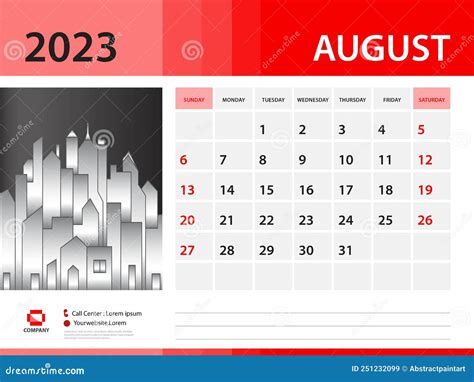 August 2023 Year Calendar 2023 Template Desk Calendar 2023 Year Week