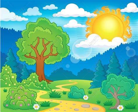 Dibujos Animados Verano Afueras Paisaje Natural Vector Material Png