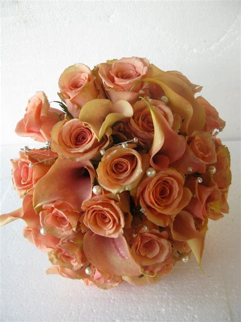 Cinnamon Roses And Peach Calla Lilies Wedding Flowers Calla Lily Rose
