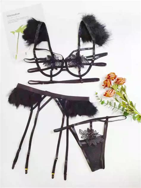 Sexy Lingerie Set Mature Women S Underwear Fur Design Embroidery Hollow Out Two Pieces Plus Size