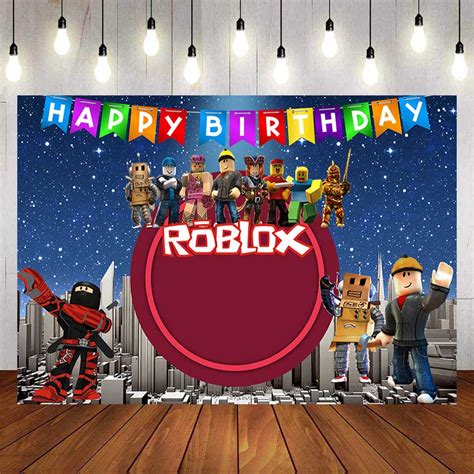 New Roblox Birthday Backdrop For Photography Baby Kids Night Blue