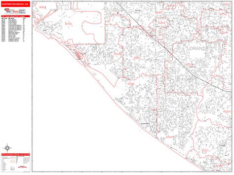 Huntington Beach California Zip Code Wall Map Red Line Style By