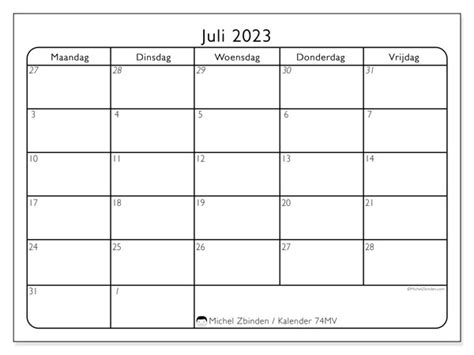 Kalender Juli 2023 Om Af Te Drukken “481mz” Michel Zbinden Be