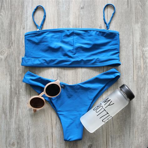 sexy brazilian bikini set 2018 women bandeau swimwear retro female solid biquinis summer bathing