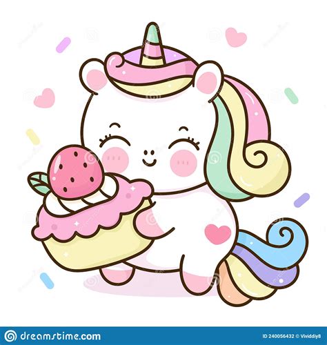 Cute Unicorn Cartoon Valentines Day And Sweet Birthday Cupcake Yummy