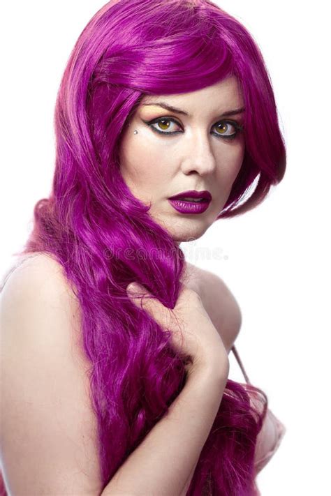 Beautiful Woman With Magnificent Purple Hair Stock Photo Image Of