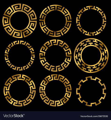 golden ancient greek round frame ornament set ancient greek gold circle classic antique round