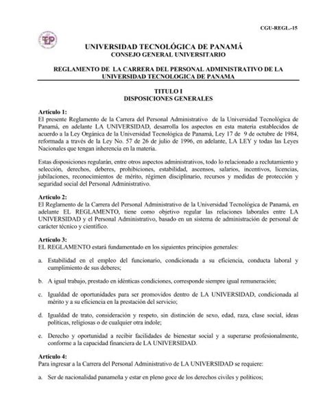 Reglamento De La Carrera Del Personal Administrativo Universidad