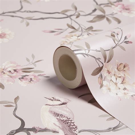 Fine Décor Chinoiserie Pink Foliage And Birds Wallpaper