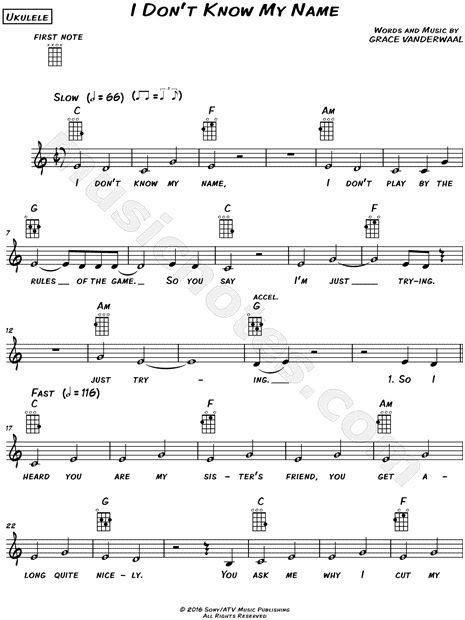 Grace Vanderwaal I Dont Know My Name Sheet Music In C Major Transposable Download And Print