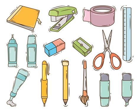 Hand Drawn Cartoon Doodle Stationary Collection 2550168 Vector Art At