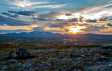 Wallpaper The Sky Clouds Sunset Mountains Plain Sweden Images For