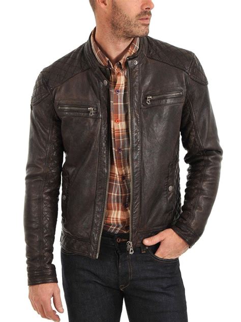 Lambskin Leather Men Leather Jacket Dark Brown At Amazon Mens Clothing