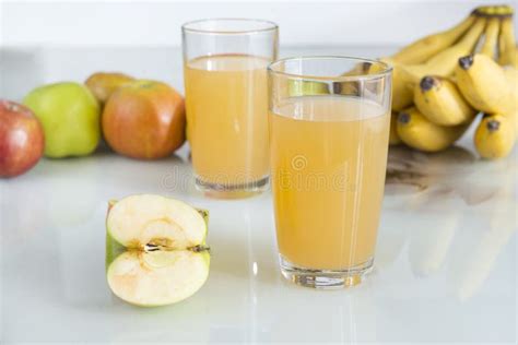 2 Glasses Apple Juice Juice Apples Bananas Fruit Drink Stock