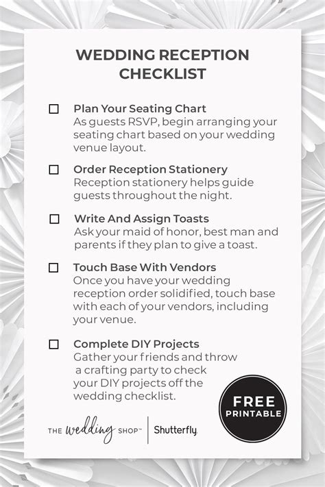 Wedding Reception Checklist Free Printable List Wedding Reception