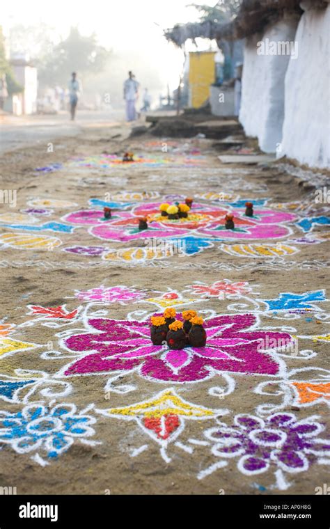 Indian Village Street With Rangoli Designs During The Festival Of