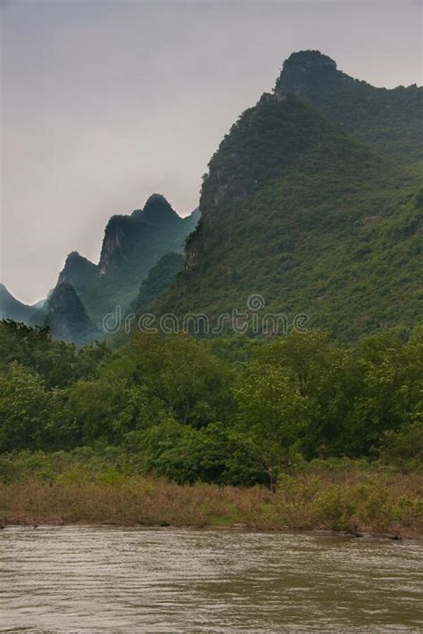 Forested Karst Mountains Along Li River In Guilin China Stock Photo