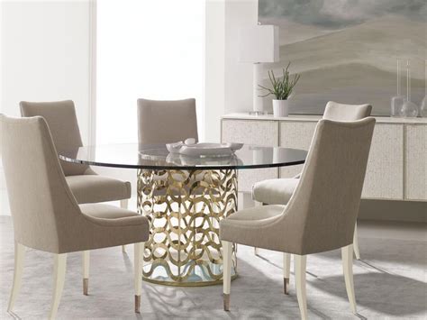 These modern glass tables are capable of enriching your room with more space and make the atmosphere inside your house lighter and more airy. VALERA 7pcs NEW Contemporary Dining Room Gold Round Glass ...