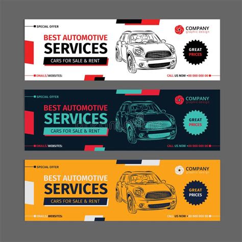 Set Of Auto Repair Service Banner Poster Flyer Car Service Business