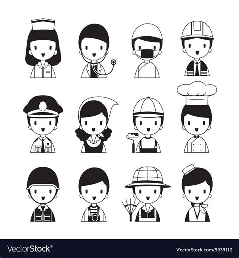 People Occupations Icons Set Monochrome Royalty Free Vector