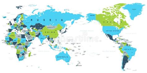 El Mapa Del Mundo Político El Pacífico Se Centró Stock De Ilustración