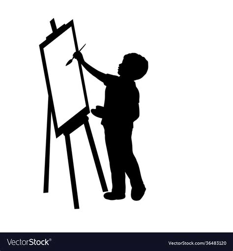 Silhouette Child Boy Artist Paints On Canvas Vector Image
