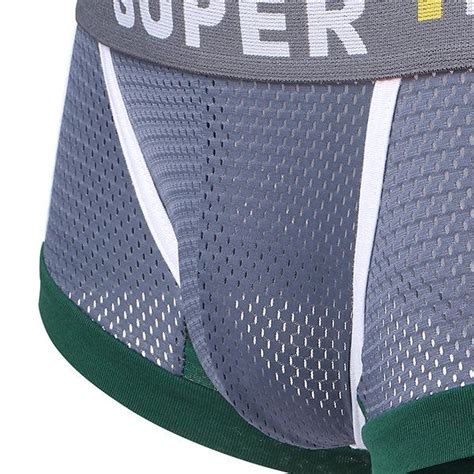 sexy mesh breathable underwear sweat absorbent patchwork u convex pouch sports boxer briefs for