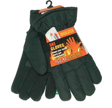 Polar Extreme Mens Heat Sherpa Lined Ski Gloves Black