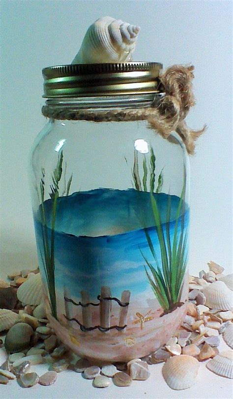 Hand Painted Canning Jar With Coastal Design Etsy Painting Canning