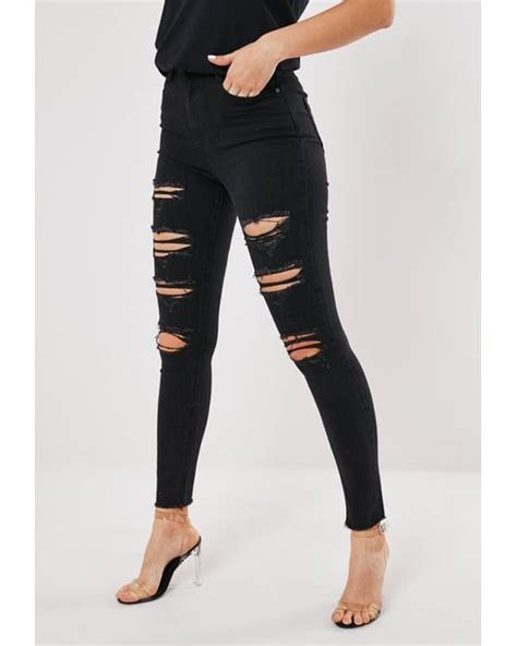 Missguided Denim Black High Waisted Extreme Ripped Skinny Jeans Save Lyst