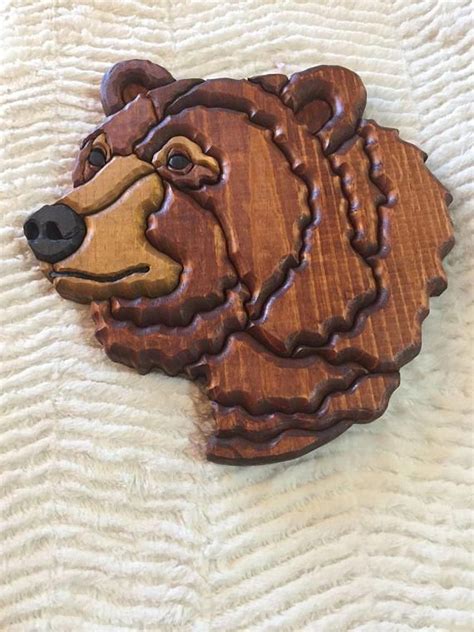 Grizzly Bear Head Intarsia Carving Woodsaw Intarsia Wood Intarsia