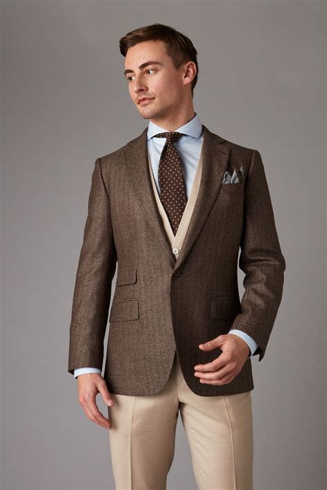 Brown Tweed Effect Mixed Fabric Three Piece Suit