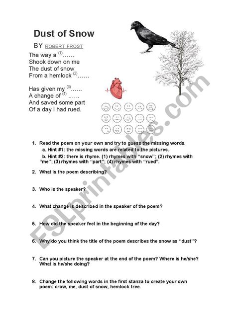 Reading Comprehension Of A Poem By Robert Frost Esl Worksheet By Foxpoint