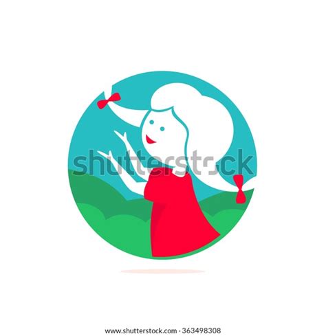 Cute Girl Red Dress Illustration Circle Stock Vector Royalty Free