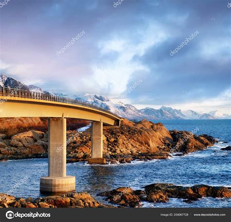 Bridge Lofoten Islands Norway Beautiful Natural Landscape Sunrise
