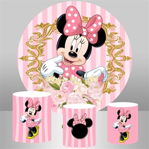 Pink Minnie Mouse Round Backdropcustom Children Birthday Etsy Uk