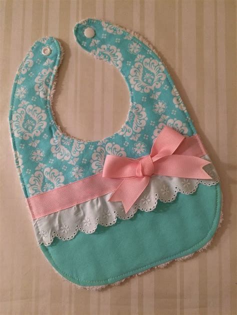 Cute Girl Bib Aqua Pink And White Eyelet With Bow Spring Etsy Baby