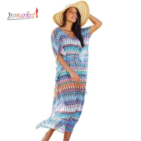 Buy Summer Beach Printed Long Dress Kaftan Sarongs Sexy Cover Up Cotton Bikini