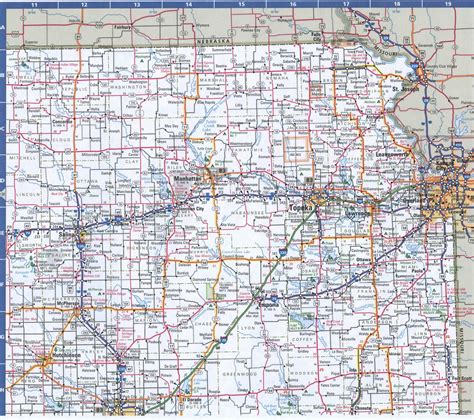 Map Of Kansas Eastern Free Highway Road Map Ks With Cities Towns Counties