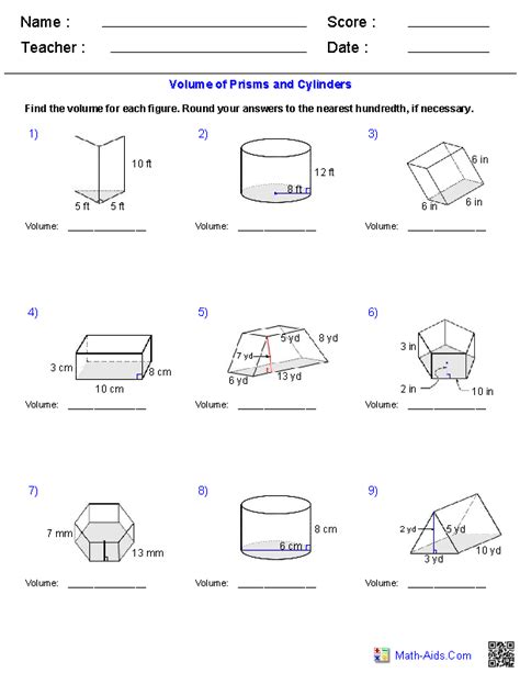 Geometry Worksheets Surface Area And Volume Worksheets Geometry