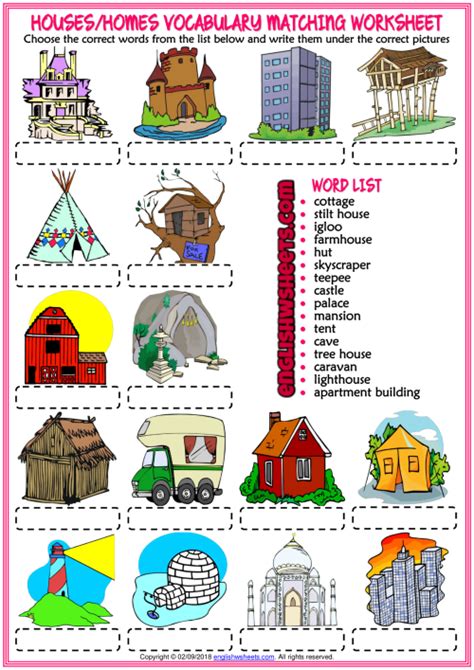 Chart Types Of Houses For Kids Houses Homes Esl Worksheets For Kids