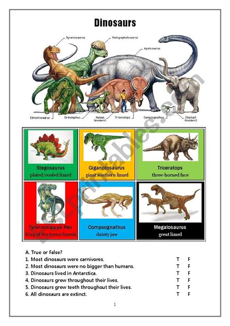 Dinosaurs Esl Worksheet By Oligol