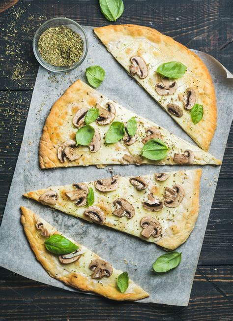 Homemade Sliced Mushroom Pizza Food Images ~ Creative Market